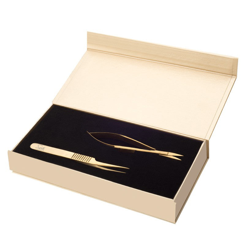 Sofi lashes titanium gold straight scissors and tweezers set