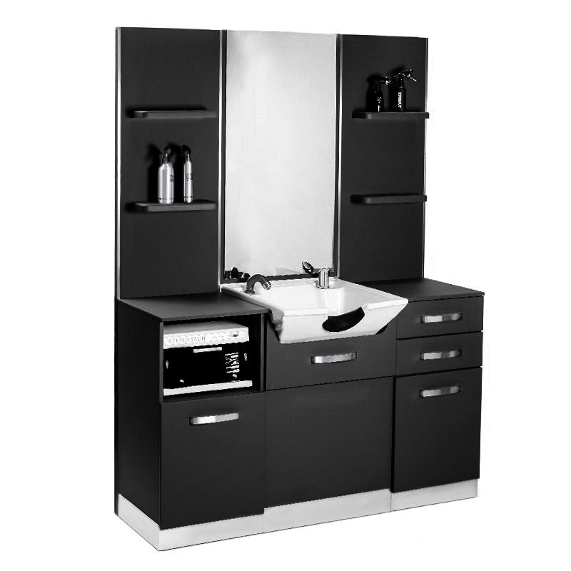 Gabbiano b085 barber console with wash basin black